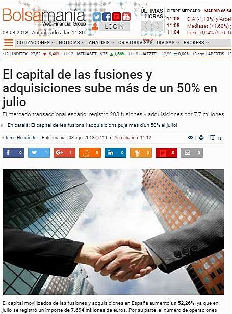 El capital de las fusiones y adquisiciones sube ms de un 50% en julio